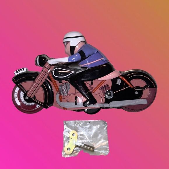 ‼️Vintage Key Wind Up Racing Motorcycle Collectable Tin Toy WORKS Included Key - Picture 2 of 3